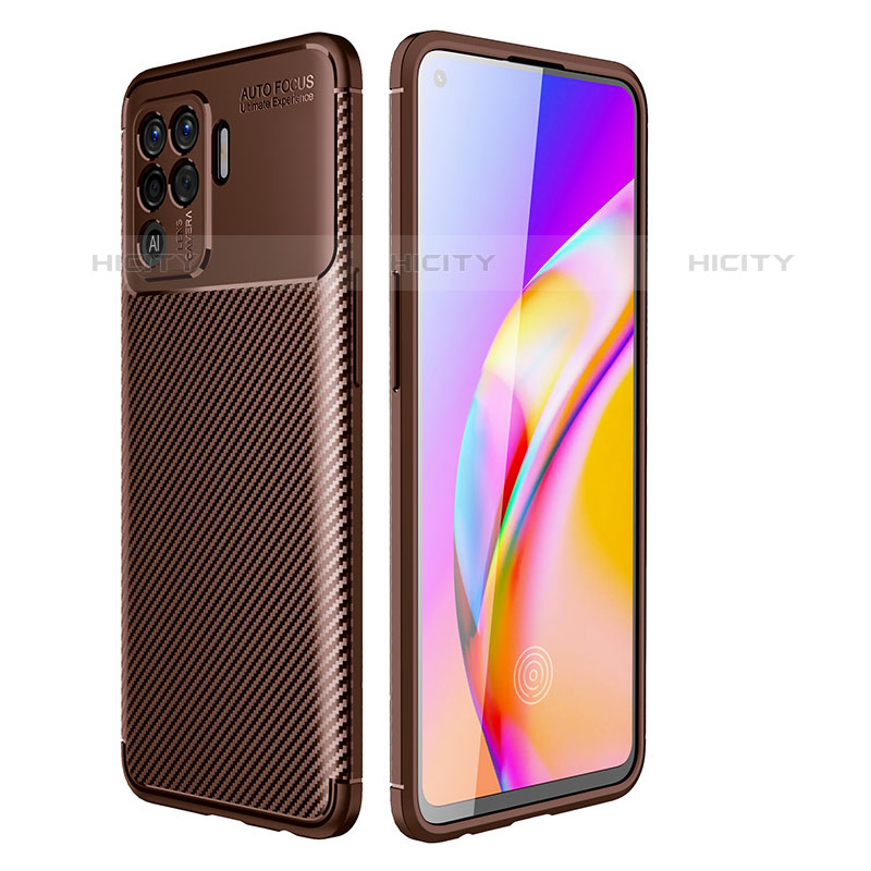 Custodia Silicone Cover Morbida Spigato per Oppo Reno5 F Marrone