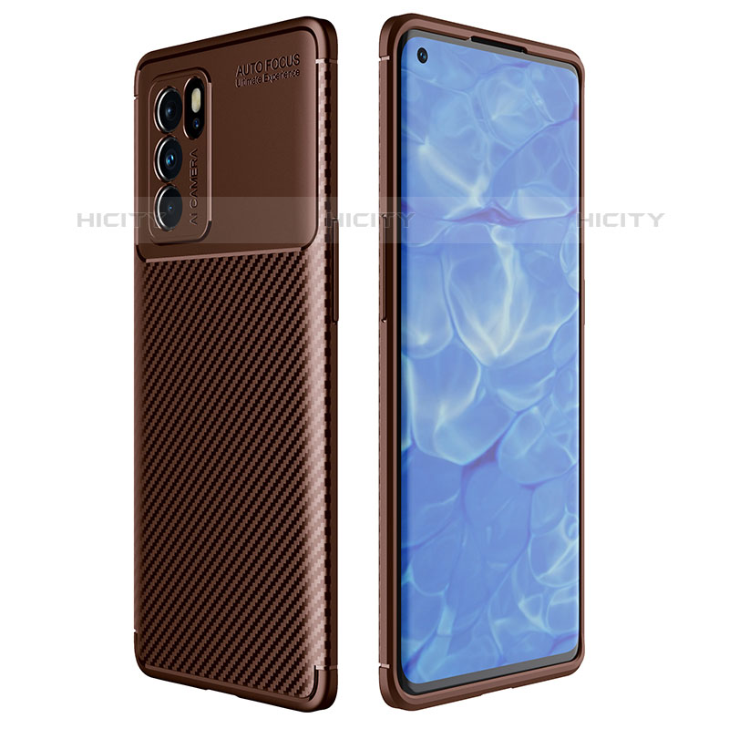 Custodia Silicone Cover Morbida Spigato per Oppo Reno6 Pro 5G India Marrone