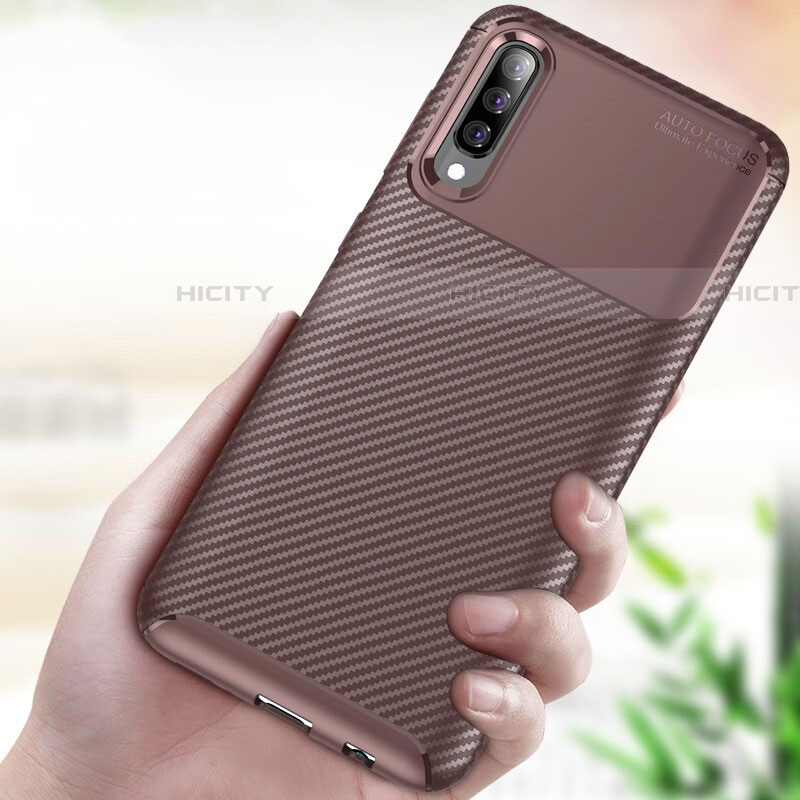 Custodia Silicone Cover Morbida Spigato per Samsung Galaxy A70S Marrone