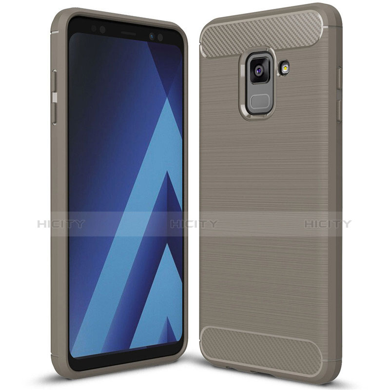 Custodia Silicone Cover Morbida Spigato per Samsung Galaxy A8+ A8 Plus (2018) Duos A730F Grigio