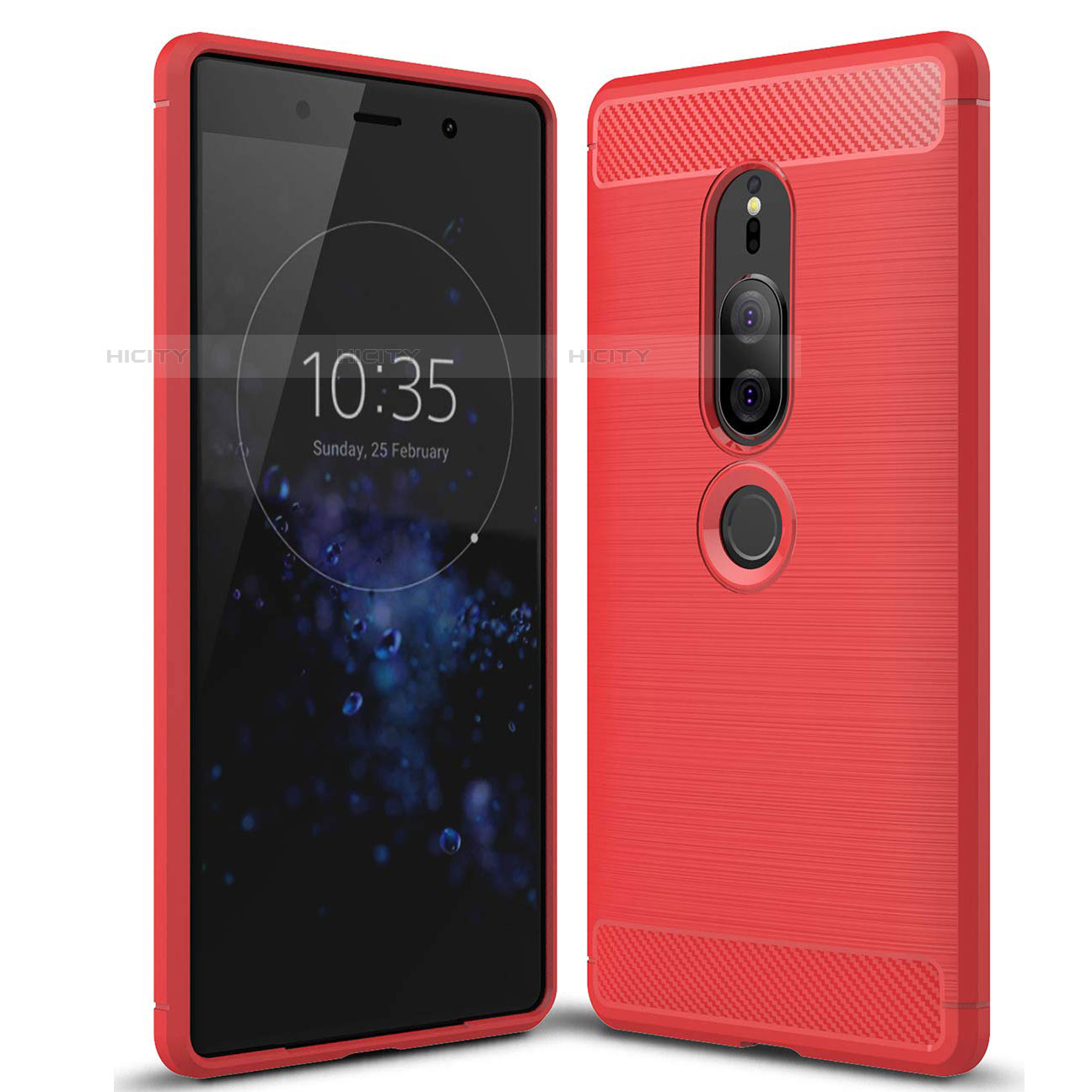 Custodia Silicone Cover Morbida Spigato per Sony Xperia XZ2 Premium Rosso