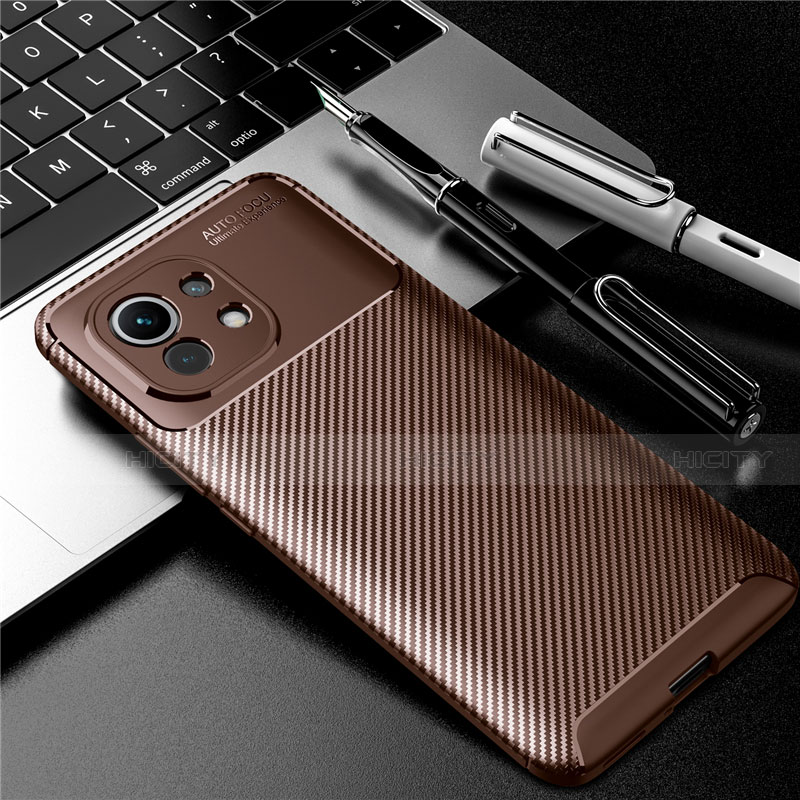 Custodia Silicone Cover Morbida Spigato per Xiaomi Mi 11 Lite 5G Marrone