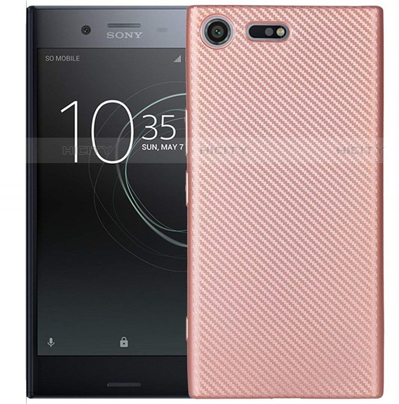 Custodia Silicone Cover Morbida Spigato S01 per Sony Xperia XZ1 Compact Oro Rosa