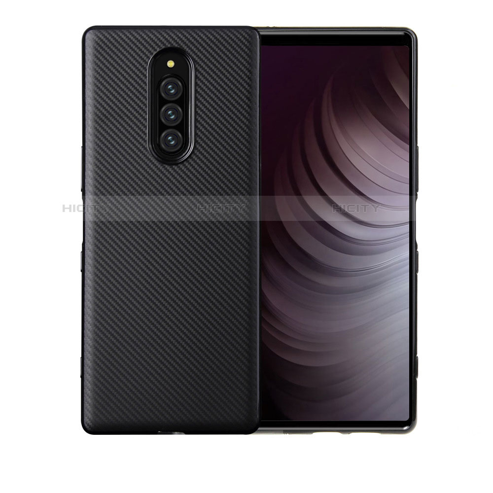 Custodia Silicone Cover Morbida Spigato T01 per Sony Xperia 1 Nero