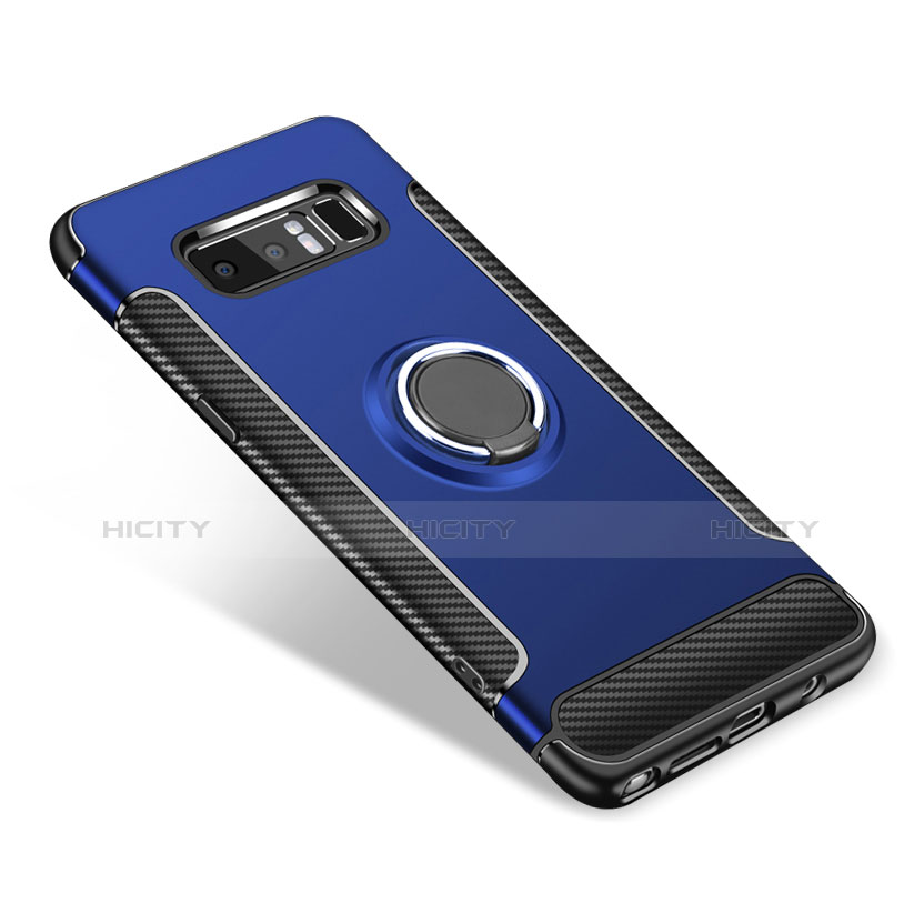 Custodia Silicone e Plastica Opaca con Anello Supporto A01 per Samsung Galaxy Note 8 Duos N950F Blu