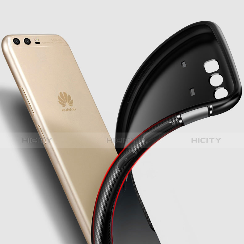 Custodia Silicone e Plastica Opaca con Anello Supporto per Huawei P10 Nero