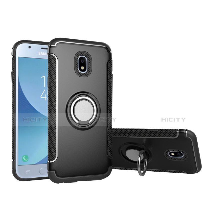 Custodia Silicone e Plastica Opaca con Anello Supporto per Samsung Galaxy J5 (2017) Duos J530F Nero