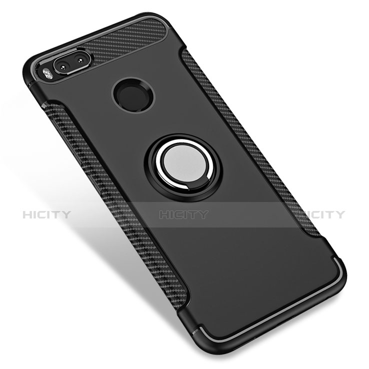 Custodia Silicone e Plastica Opaca con Anello Supporto per Xiaomi Mi 5X Nero