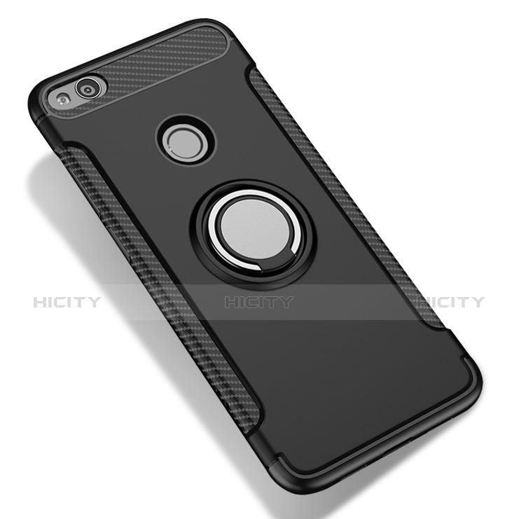 Custodia Silicone e Plastica Opaca con Anello Supporto per Xiaomi Redmi 3S Prime Nero