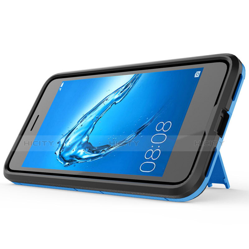 Custodia Silicone e Plastica Opaca con Supporto per Huawei P9 Lite Mini Blu