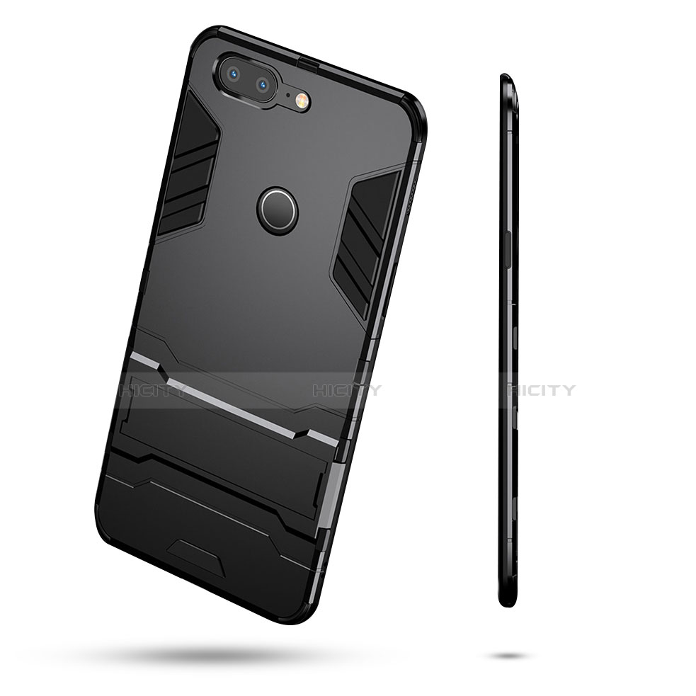 Custodia Silicone e Plastica Opaca con Supporto per OnePlus 5T A5010 Nero