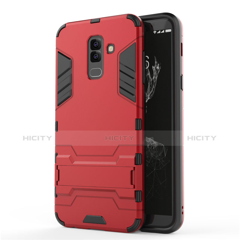 Custodia Silicone e Plastica Opaca con Supporto per Samsung Galaxy A6 Plus (2018) Rosso