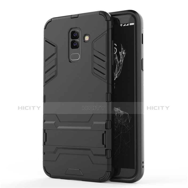 Custodia Silicone e Plastica Opaca con Supporto per Samsung Galaxy A6 Plus Nero