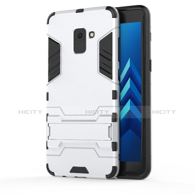 Custodia Silicone e Plastica Opaca con Supporto per Samsung Galaxy A8+ A8 Plus (2018) A730F Bianco