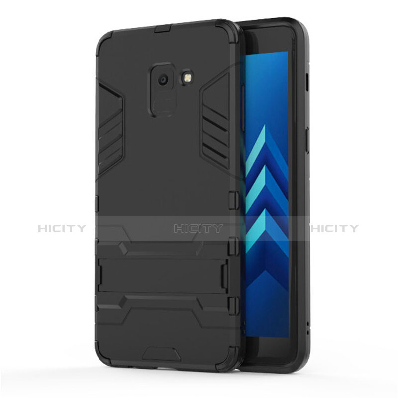 Custodia Silicone e Plastica Opaca con Supporto per Samsung Galaxy A8+ A8 Plus (2018) A730F Nero