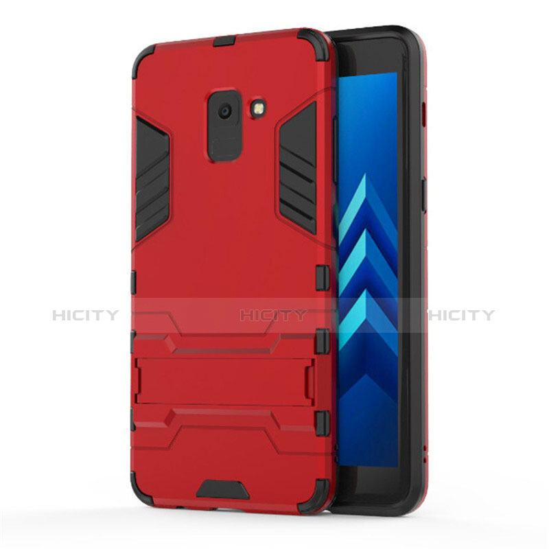 Custodia Silicone e Plastica Opaca con Supporto per Samsung Galaxy A8+ A8 Plus (2018) A730F Rosso