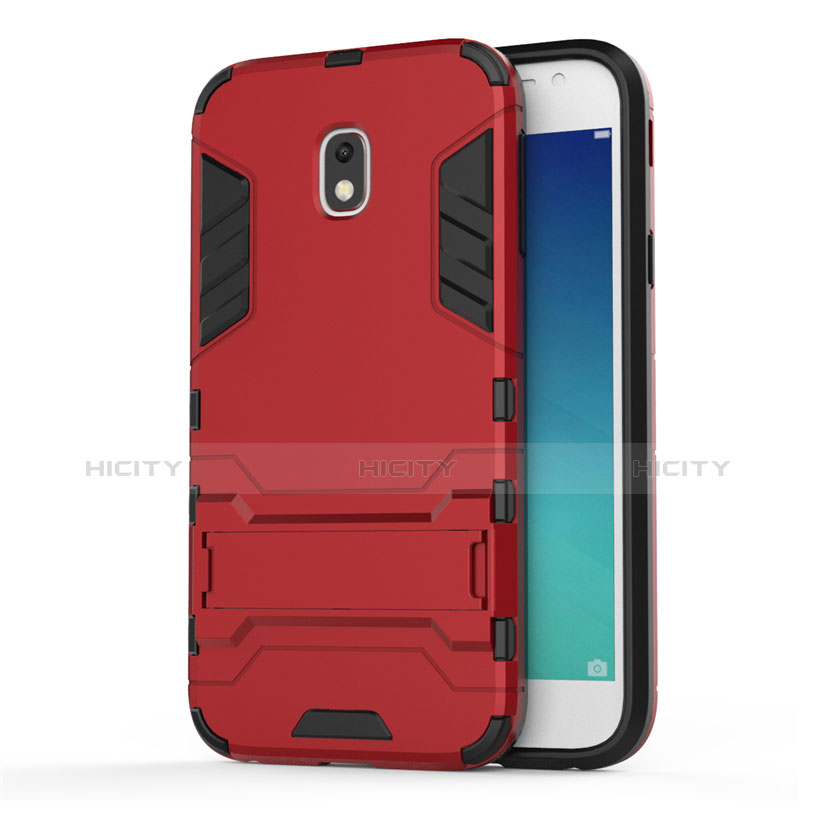 Custodia Silicone e Plastica Opaca con Supporto per Samsung Galaxy J3 Pro (2017) Rosso