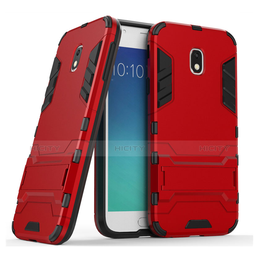 Custodia Silicone e Plastica Opaca con Supporto per Samsung Galaxy J3 Pro (2017) Rosso