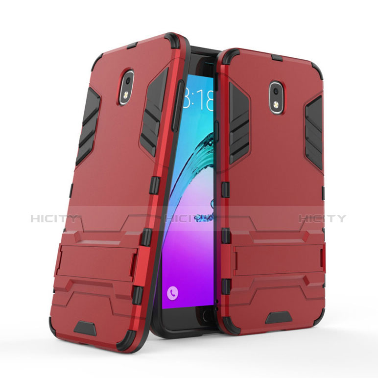 Custodia Silicone e Plastica Opaca con Supporto per Samsung Galaxy J7 (2018) J737 Rosso