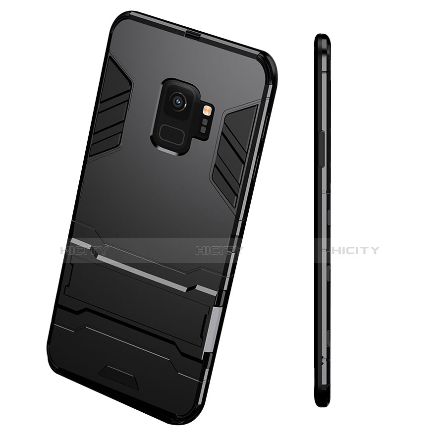 Custodia Silicone e Plastica Opaca con Supporto per Samsung Galaxy S9 Nero