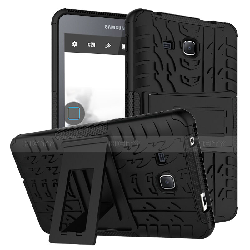 Custodia Silicone e Plastica Opaca con Supporto per Samsung Galaxy Tab A6 7.0 SM-T280 SM-T285 Nero