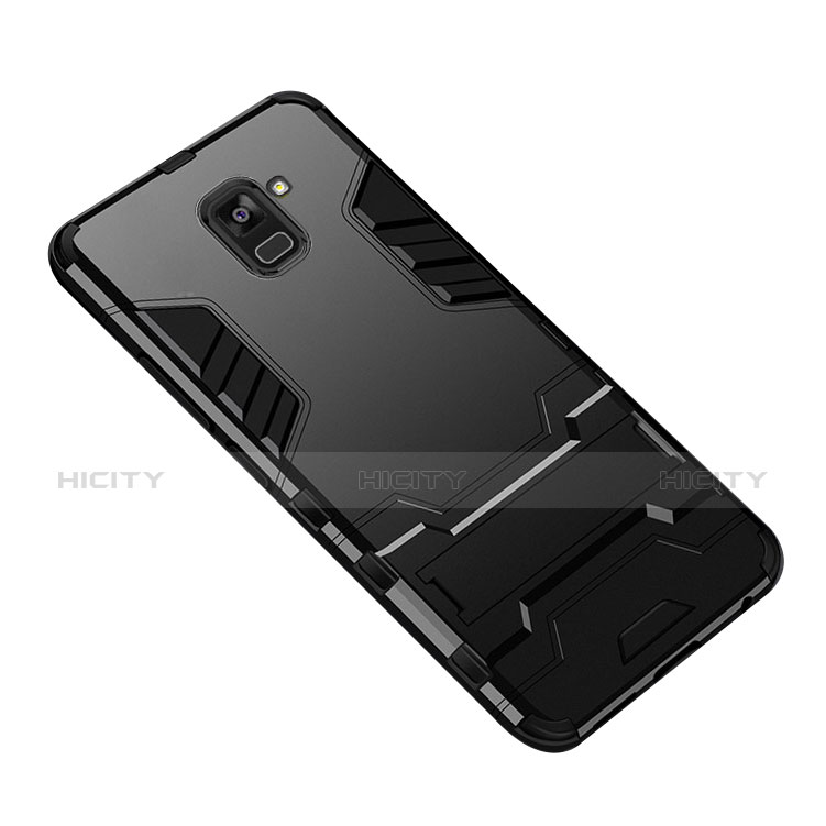 Custodia Silicone e Plastica Opaca con Supporto W01 per Samsung Galaxy A8+ A8 Plus (2018) A730F Nero