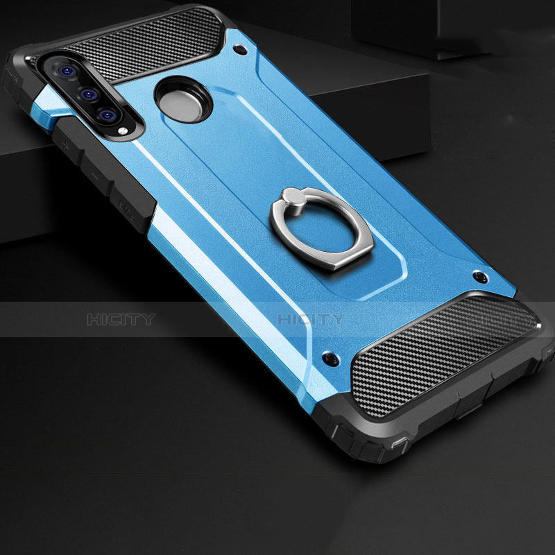 Custodia Silicone e Plastica Opaca Cover con Anello Supporto H01 per Huawei Nova 4e