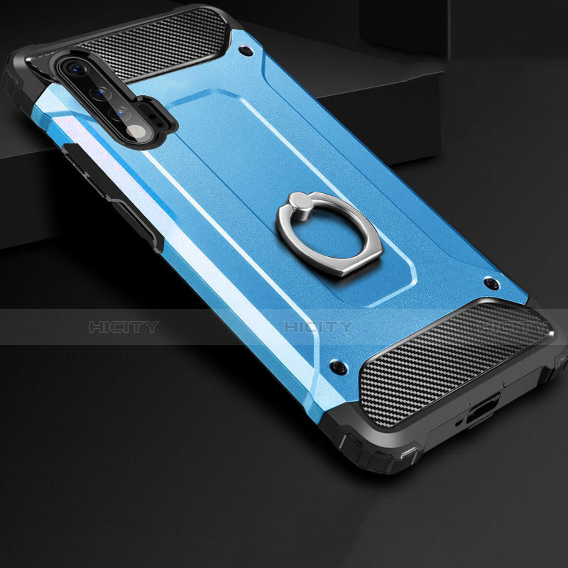 Custodia Silicone e Plastica Opaca Cover con Anello Supporto H01 per Huawei Nova 6 5G Cielo Blu