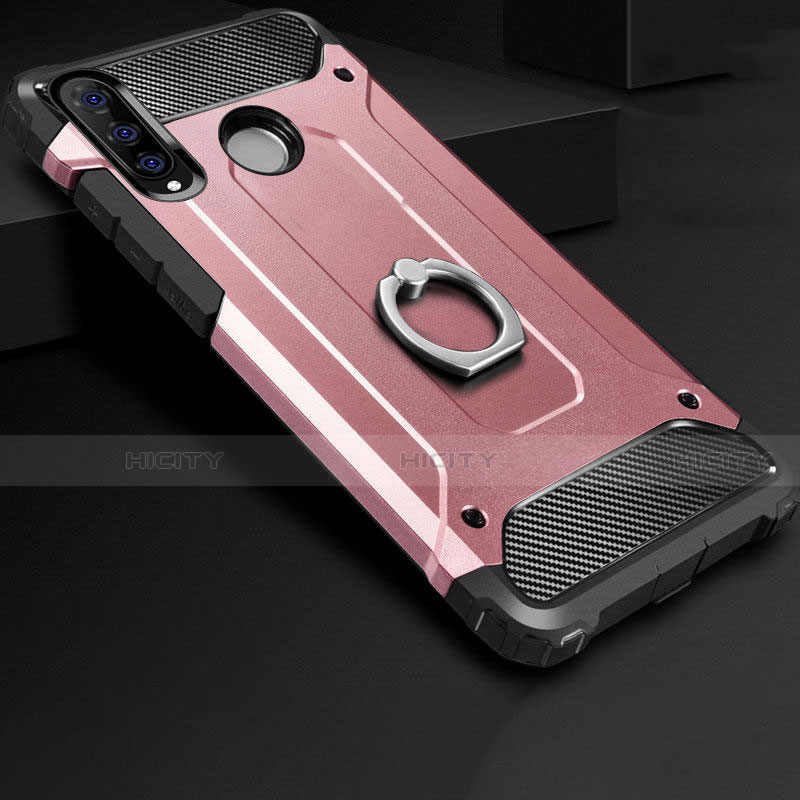 Custodia Silicone e Plastica Opaca Cover con Anello Supporto H01 per Huawei P30 Lite New Edition