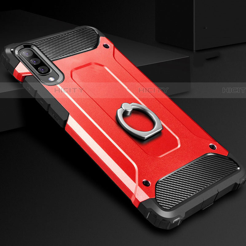 Custodia Silicone e Plastica Opaca Cover con Anello Supporto H01 per Samsung Galaxy A70S Rosso