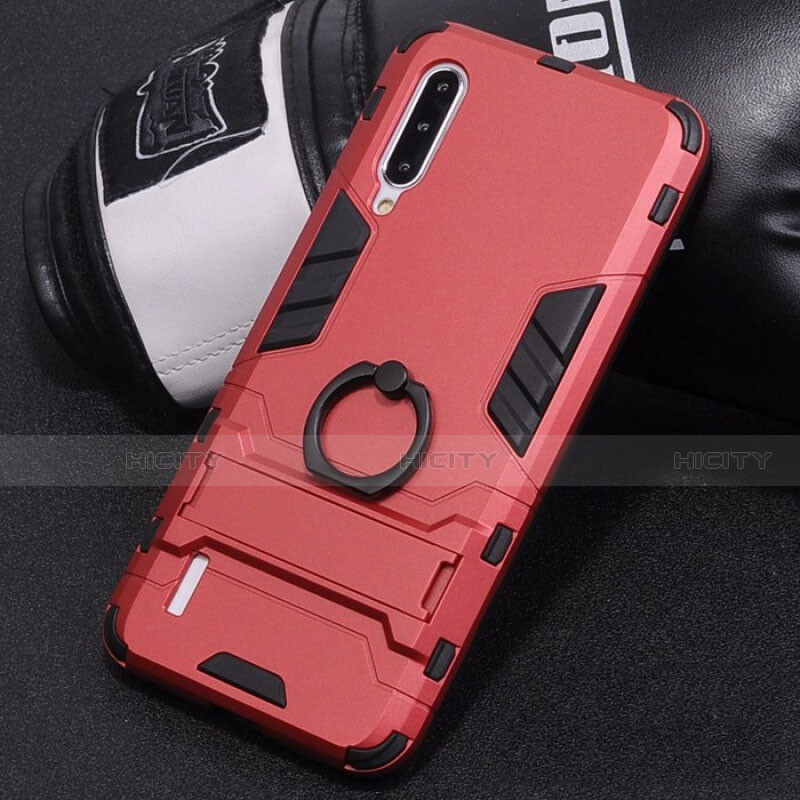 Custodia Silicone e Plastica Opaca Cover con Anello Supporto H01 per Xiaomi Mi A3 Rosso