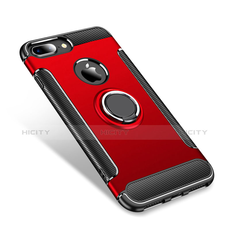 Custodia Silicone e Plastica Opaca Cover con Anello Supporto per Apple iPhone 7 Plus Rosso