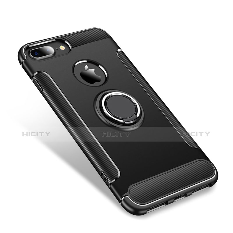 Custodia Silicone e Plastica Opaca Cover con Anello Supporto per Apple iPhone 8 Plus Nero