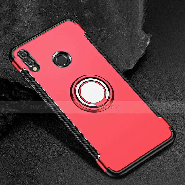 Custodia Silicone e Plastica Opaca Cover con Anello Supporto per Huawei Honor V10 Lite Rosso
