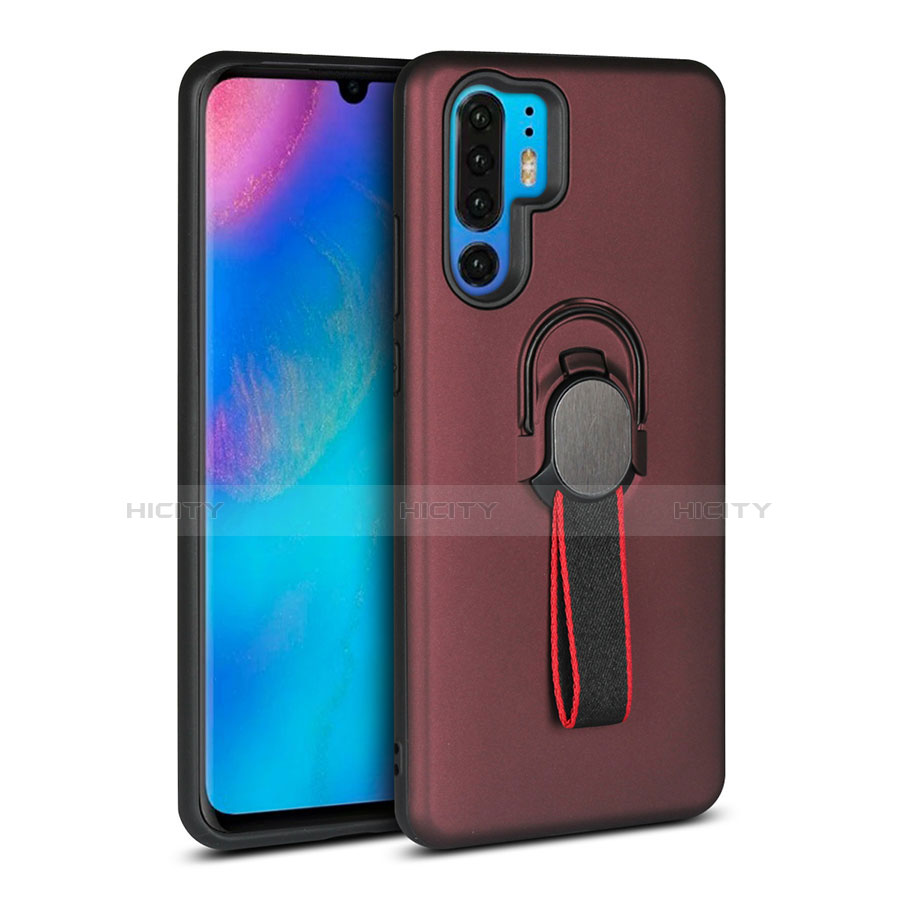 Custodia Silicone e Plastica Opaca Cover con Anello Supporto per Huawei P30 Pro New Edition Marrone