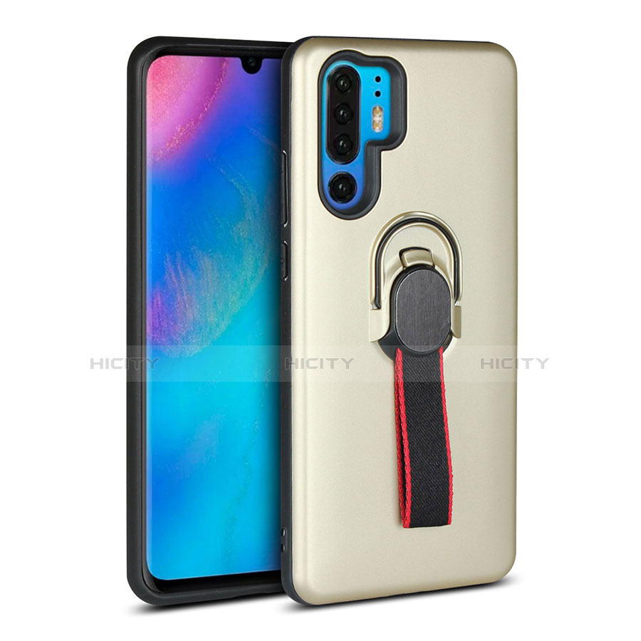 Custodia Silicone e Plastica Opaca Cover con Anello Supporto per Huawei P30 Pro New Edition Oro