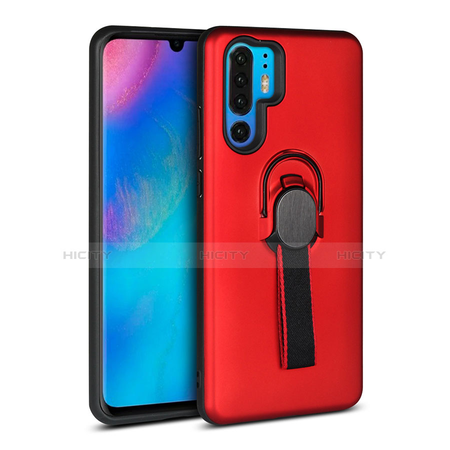 Custodia Silicone e Plastica Opaca Cover con Anello Supporto per Huawei P30 Pro New Edition Rosso