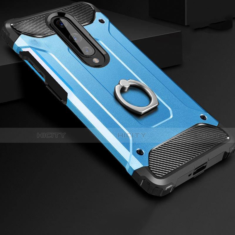 Custodia Silicone e Plastica Opaca Cover con Anello Supporto per OnePlus 8 Blu