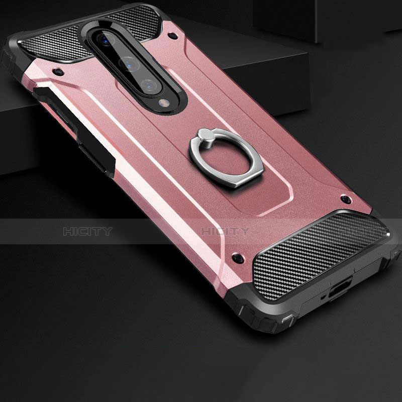 Custodia Silicone e Plastica Opaca Cover con Anello Supporto per OnePlus 8 Oro Rosa