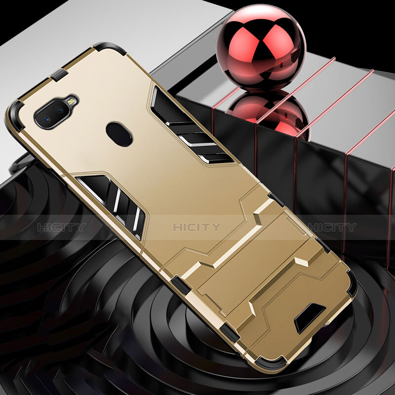 Custodia Silicone e Plastica Opaca Cover con Anello Supporto per Oppo A7 Oro