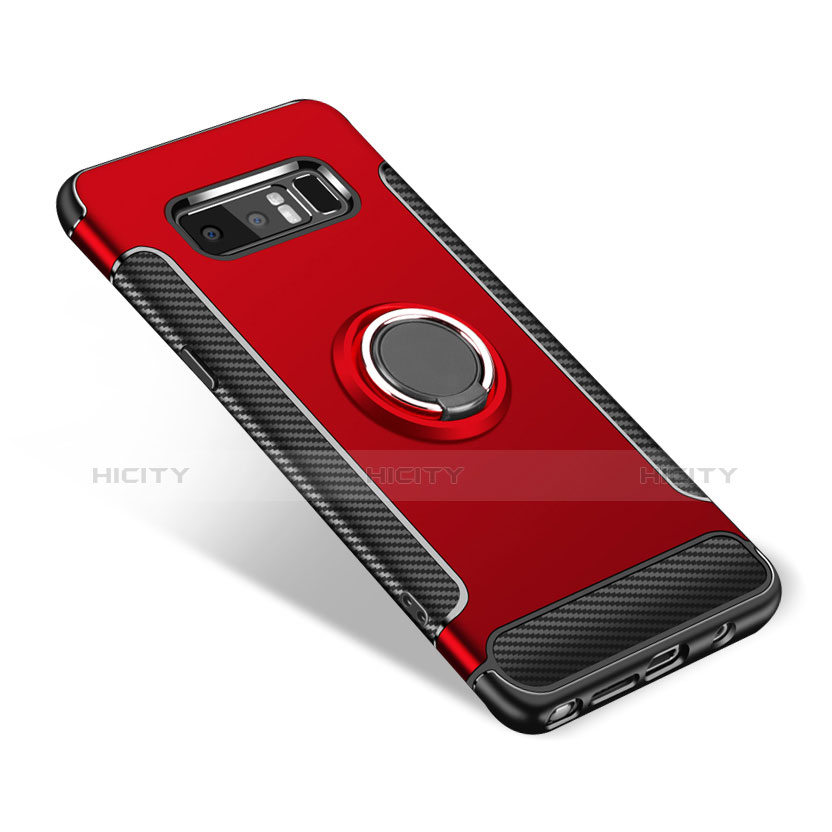 Custodia Silicone e Plastica Opaca Cover con Anello Supporto per Samsung Galaxy Note 8 Duos N950F Rosso