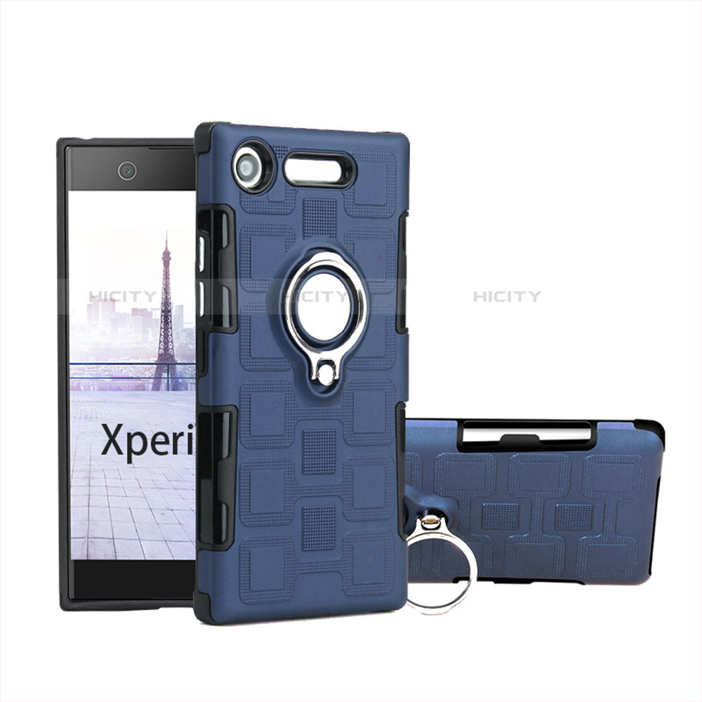 Custodia Silicone e Plastica Opaca Cover con Anello Supporto per Sony Xperia XZ1 Compact Cielo Blu