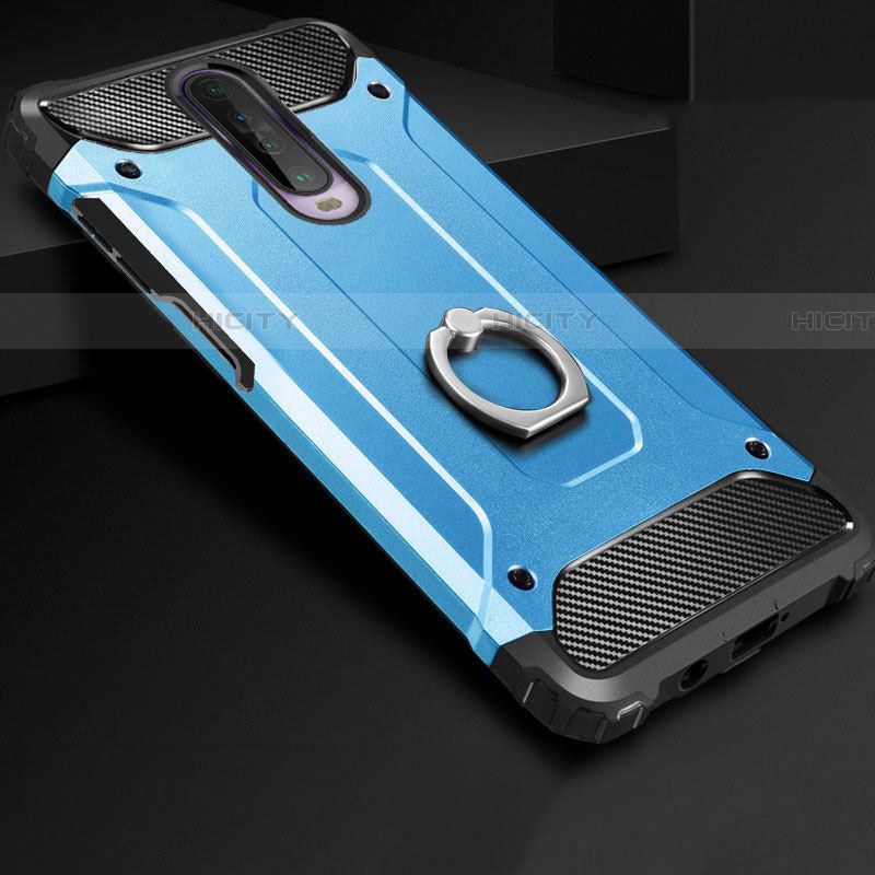 Custodia Silicone e Plastica Opaca Cover con Anello Supporto per Xiaomi Poco X2 Cielo Blu