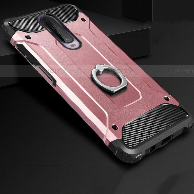 Custodia Silicone e Plastica Opaca Cover con Anello Supporto per Xiaomi Redmi K30i 5G Oro Rosa