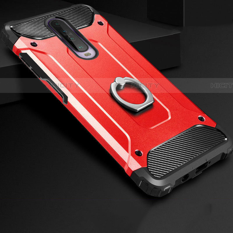 Custodia Silicone e Plastica Opaca Cover con Anello Supporto per Xiaomi Redmi K30i 5G Rosso