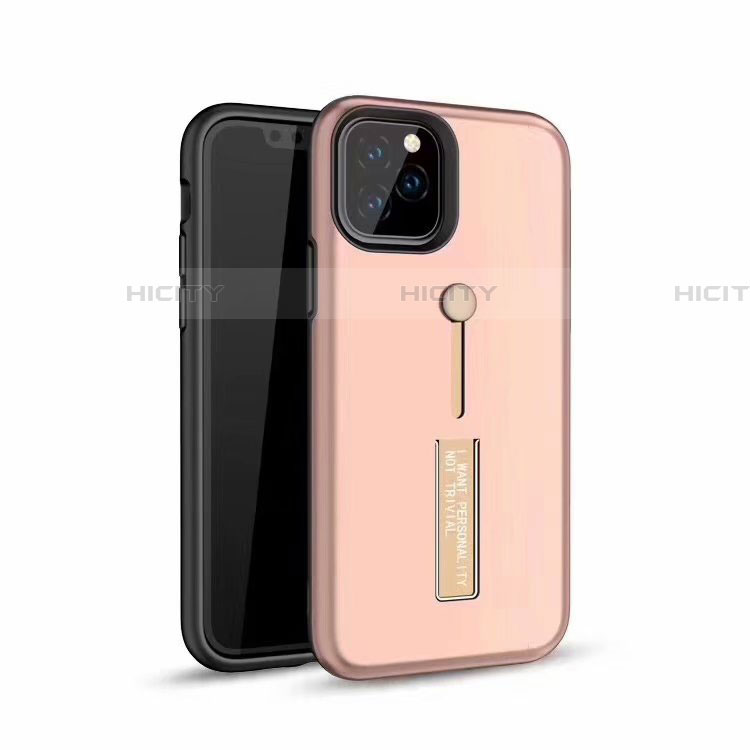 Custodia Silicone e Plastica Opaca Cover con Anello Supporto S01 per Apple iPhone 11 Pro Max Oro Rosa