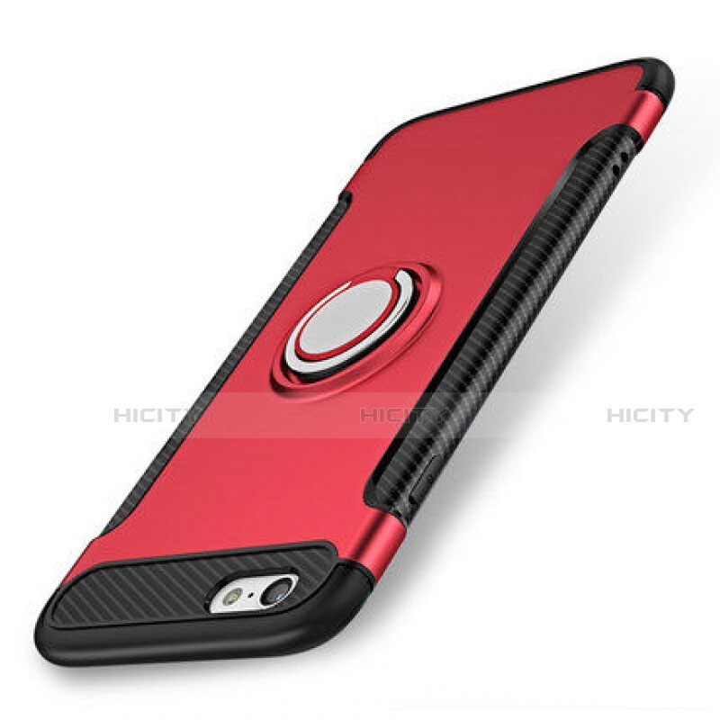 Custodia Silicone e Plastica Opaca Cover con Anello Supporto S01 per Apple iPhone 8 Rosso