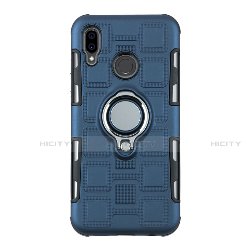 Custodia Silicone e Plastica Opaca Cover con Anello Supporto S01 per Huawei Nova 3e Ciano