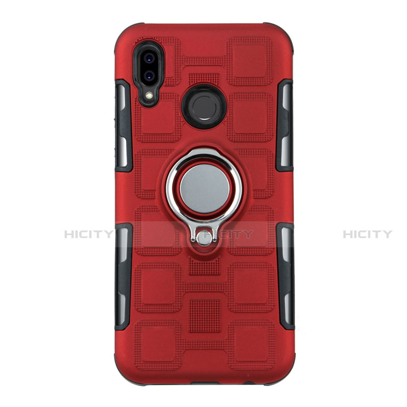 Custodia Silicone e Plastica Opaca Cover con Anello Supporto S01 per Huawei P20 Lite Rosso