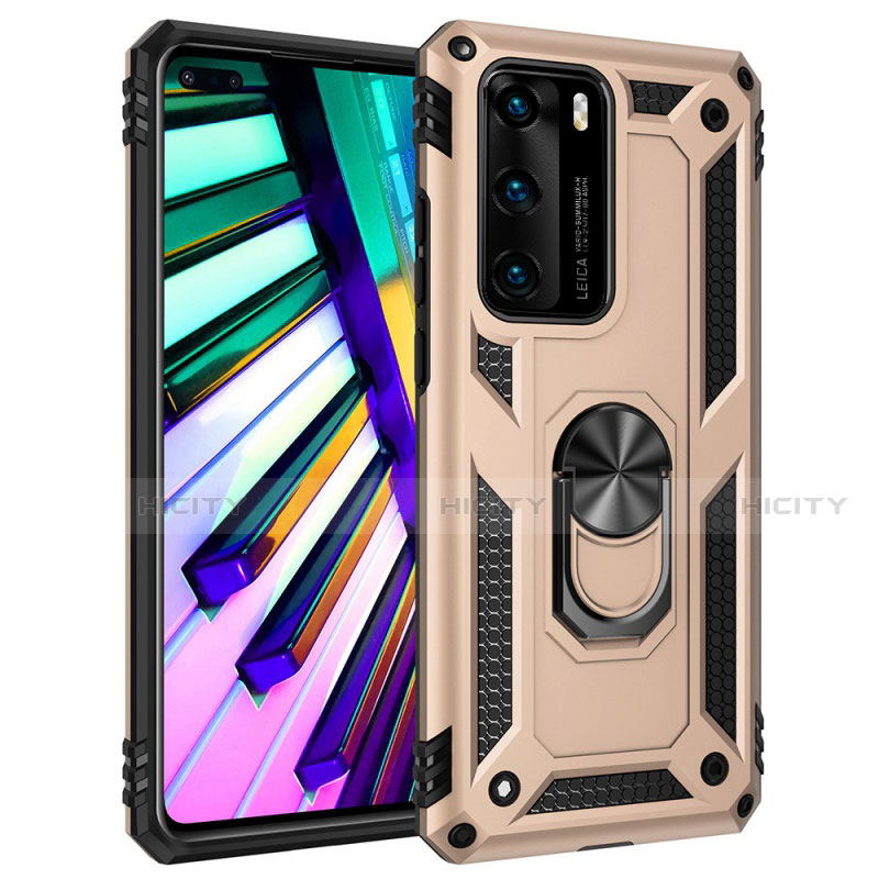 Custodia Silicone e Plastica Opaca Cover con Magnetico Anello Supporto C01 per Huawei P40